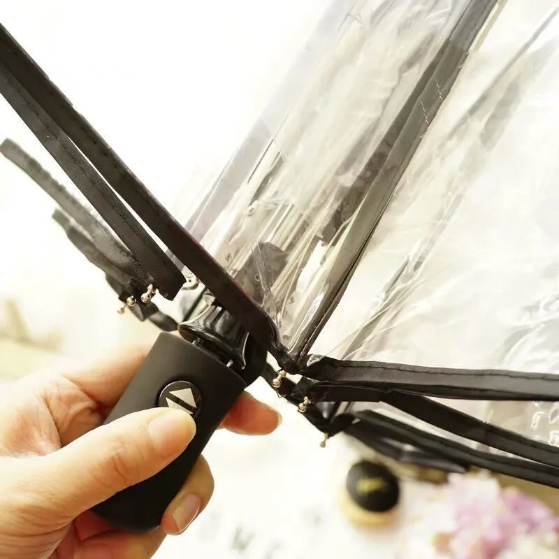 Rain Umbrella Automatic Transparent Folding Umbrella Men Ripple Edge Black Business Summer Women Sun Windproof Parasol