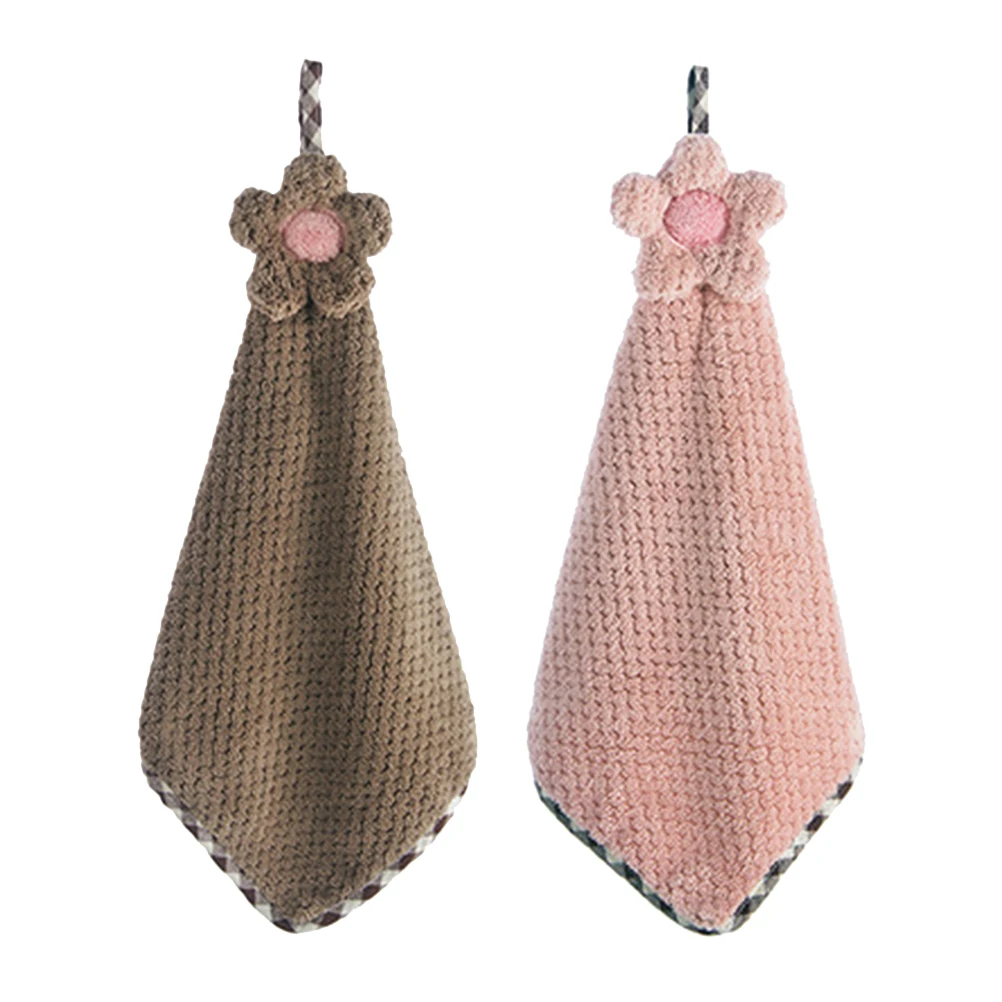 

2Pcs Washbowls Towels Soft Material Sunflower Design Kitchen Bathroom Office Hanging Water Absorbent No Lint No Fading