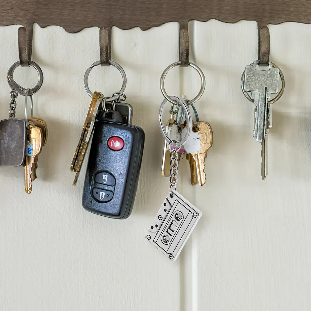 4 Pcs Audio Keychain Musician 70s Keychains Cassette Tape Keyrings Charm Charms