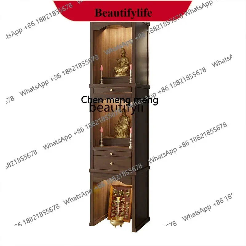 z183  Solid Wood Shrine New Chinese Style Clothes Closet Three-Layer Altar Cabinet Shrine Prayer Altar Table Buddha Cabinet