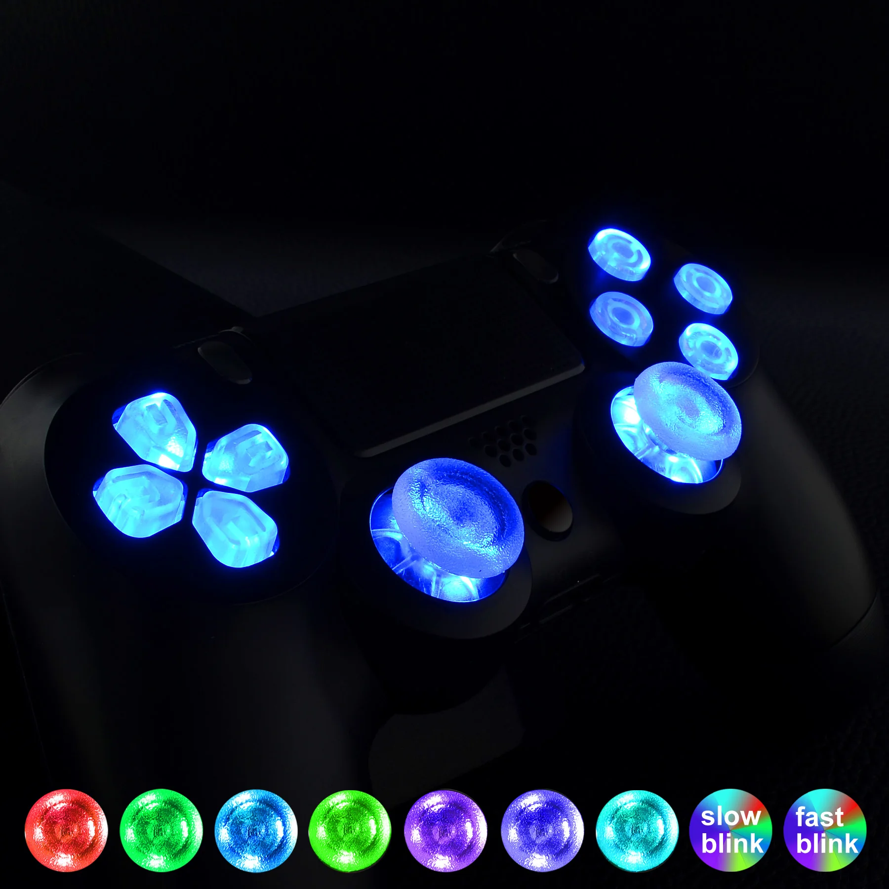 eXtremeRate Multi-colors Luminated D-pad Thumbsticks Face Buttons (DTF) LED Kit for PS4 Pro Slim Controller