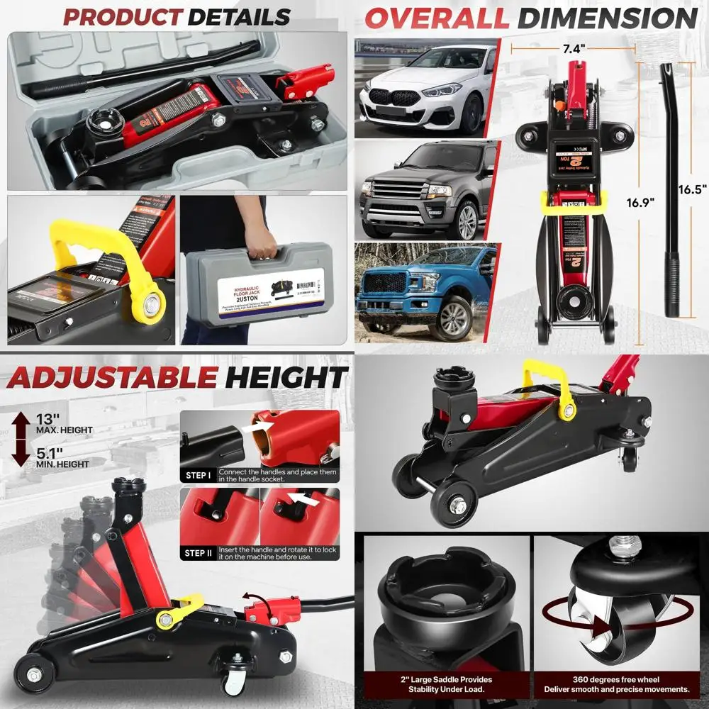 

2-Ton Low Profile Hydraulic Floor Jack, 4409.2 lbs Capacity, Lifting Range 5.1-13 for Vehicle Repairs