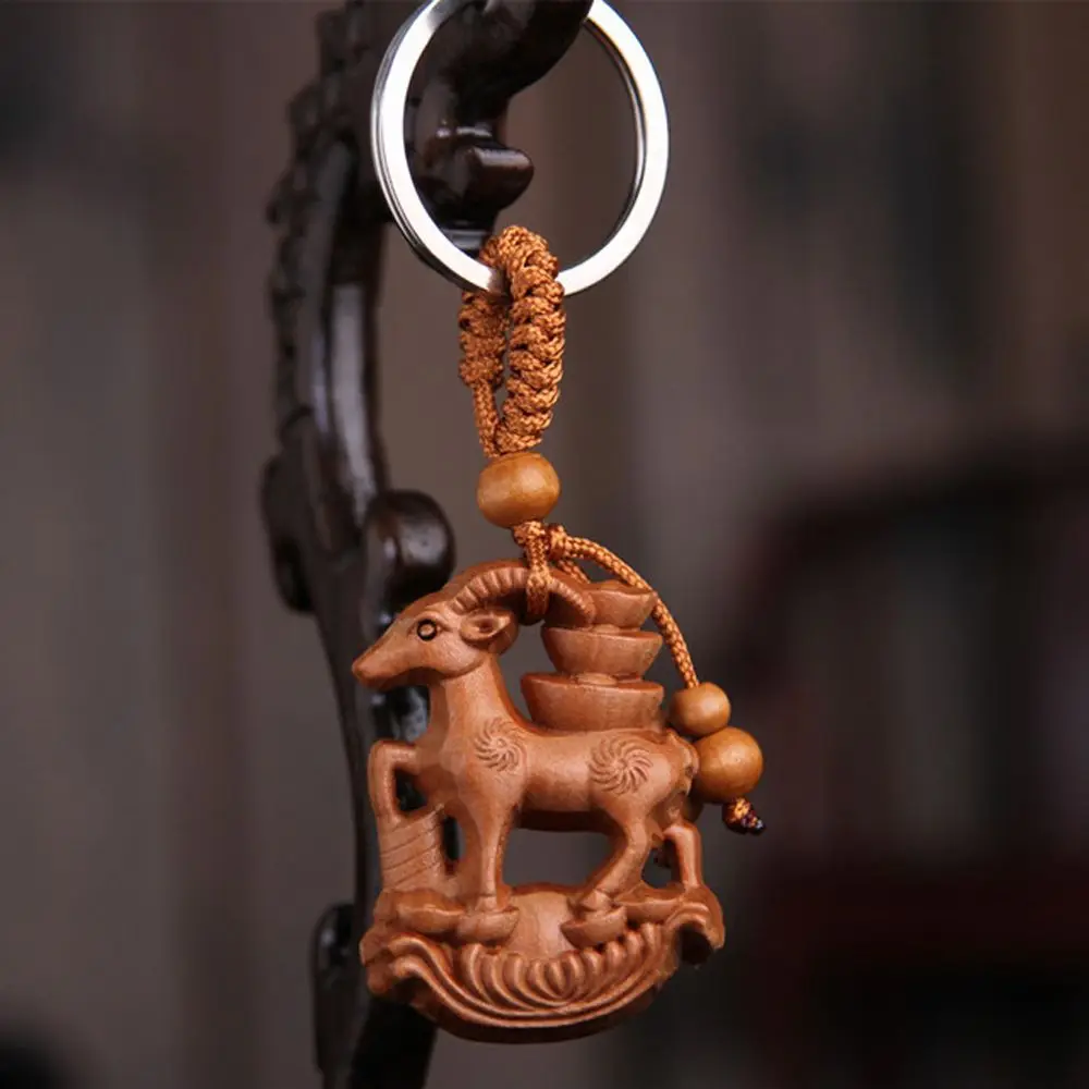 Accessories Snake Car Key Ring Lucky Key Chain Fengshui Gift Ethnic Keychain Engraving Wood Keyring Chinese 12 Zodiac Mahogany