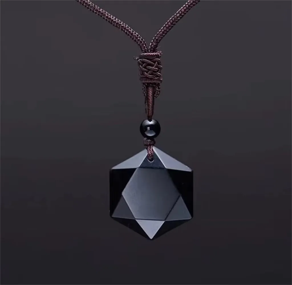Heißer Schwarz Obsidian Hexagramm Davidstern Glück Amulett Liebe Natürliche Quarz Anhänger Halskette Männer Orgon Kristall Edelsteine Schmuck