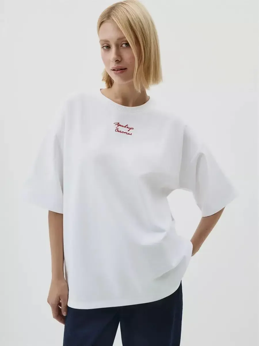 Ukrainian Print Cotton Short Sleeve Oversized T Shirt Women Summer Casual Streetwear Russian Style Loose Graphic T Shirts 2025
