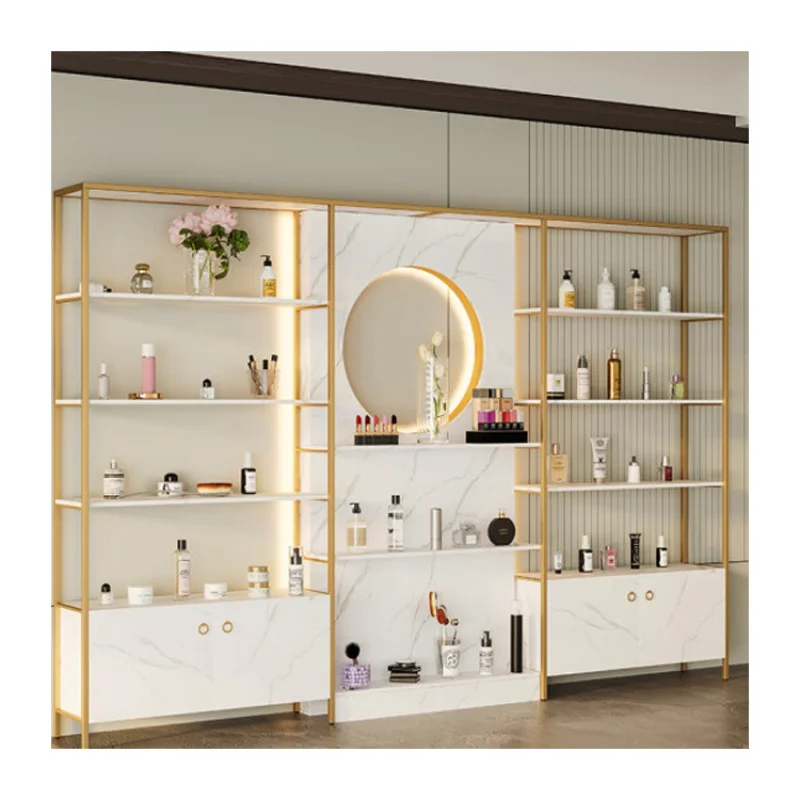 Armarios de almacenamiento de muebles comerciales personalizados, vitrina de cosméticos de salón de belleza, superventas