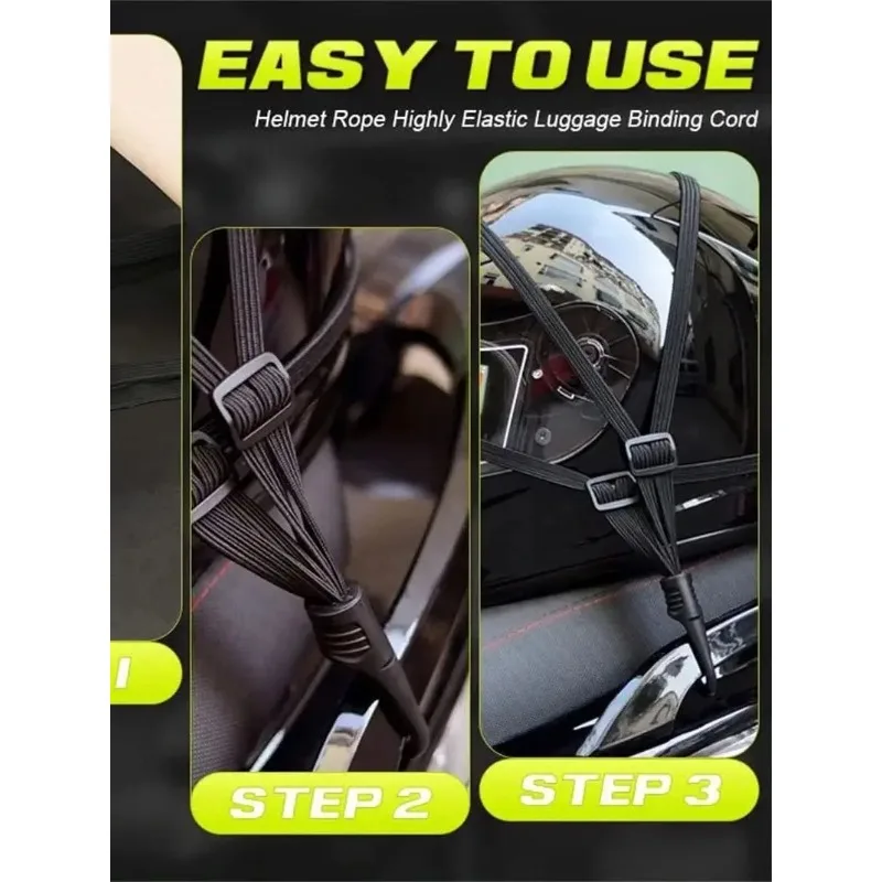 

60/90cm Retractable Motorcycle Helmet Strap - Elastic Luggage Hook with Quick-Release Buckle for Secure Storage (Black)