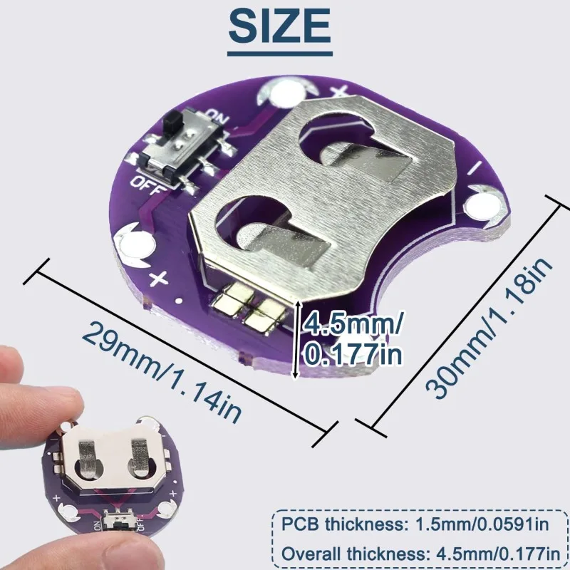 5-20PCS Lilypad Coin Cell Battery Holder CR2032 with Small Toggle Switches Battery Mount Module Without Battery for Arduino