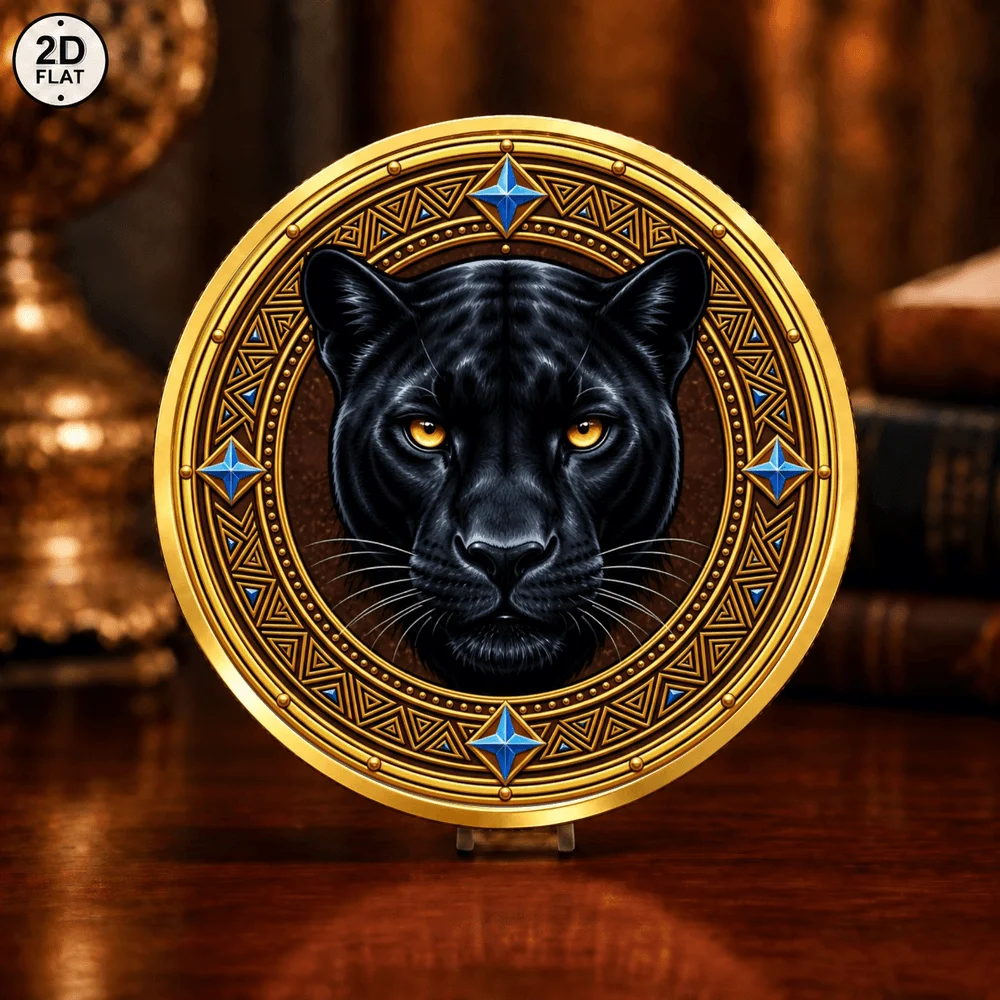 1pc Black Panther Wild Animal Challenge Coin Regal Golden Lion Tribal Frame Commemorative Medal Wildlife Souvenir Gifts for Men