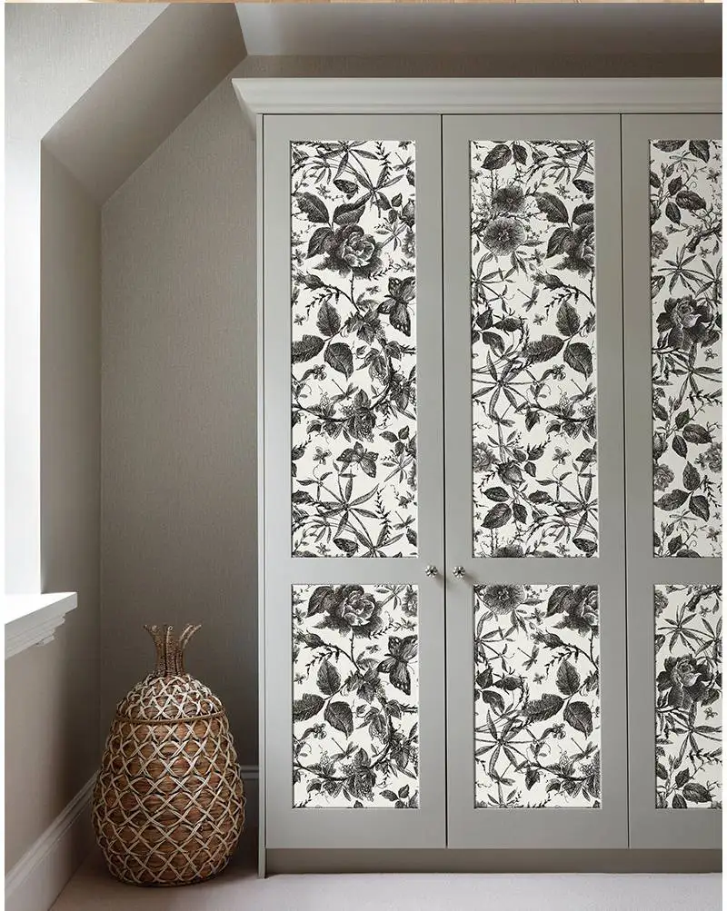 Ink Rose Self Adhesive Wallpaper Black Watercolor Floral Removable Peel and Stick Wallpaper for Bedroom Cabinet Wall Decorations