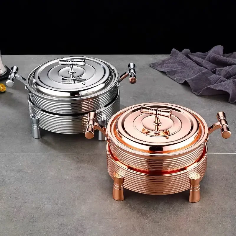 304 Stainless Steel Buffet Warmer Dry Pot with Dazzling Pattern Commercial Food Heating Alcohol Stove for Small Hot Pot