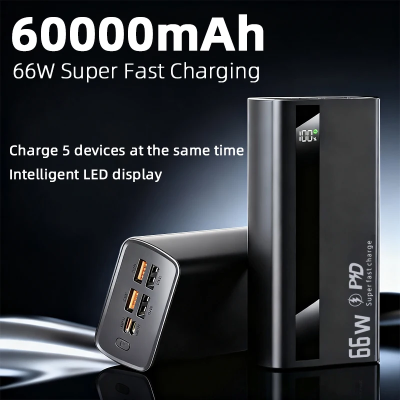 60000mAh Powerbank, 66W Superschnelles Ladegerät, Hochkapazitäts-Tragbares Ladegerät, Lokaler Lagerbestand, Geschenkidee, Kompatibel mit Android & iOS