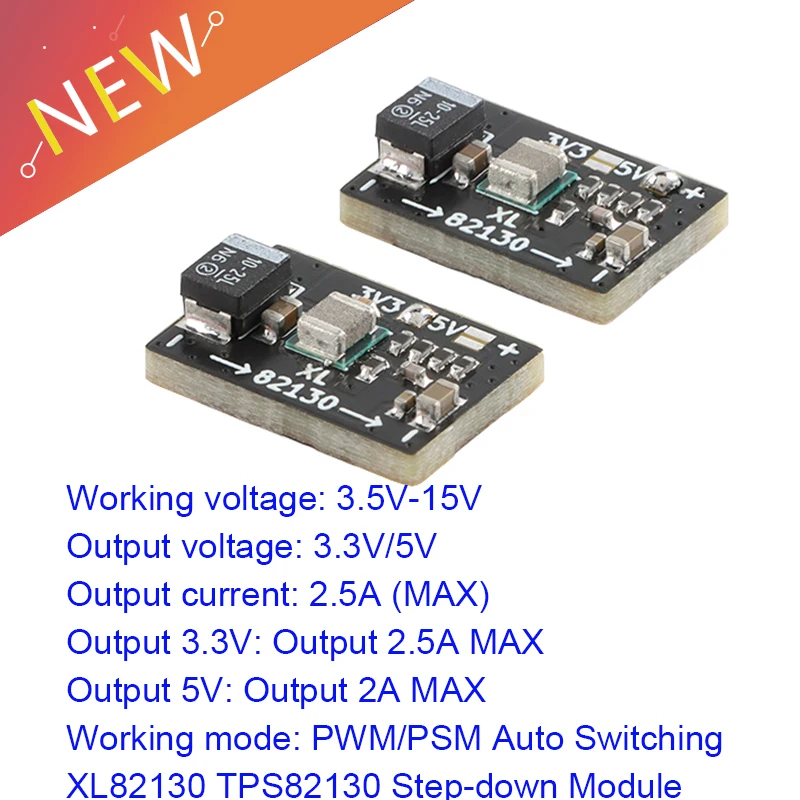 2Pcs new XL82130 Mini DC 3.3V/2.5A 5V/2A Step-down Power Supply Module Buck Board TPS82130 PWM/PSM Auto Switching Mode PWM PSM