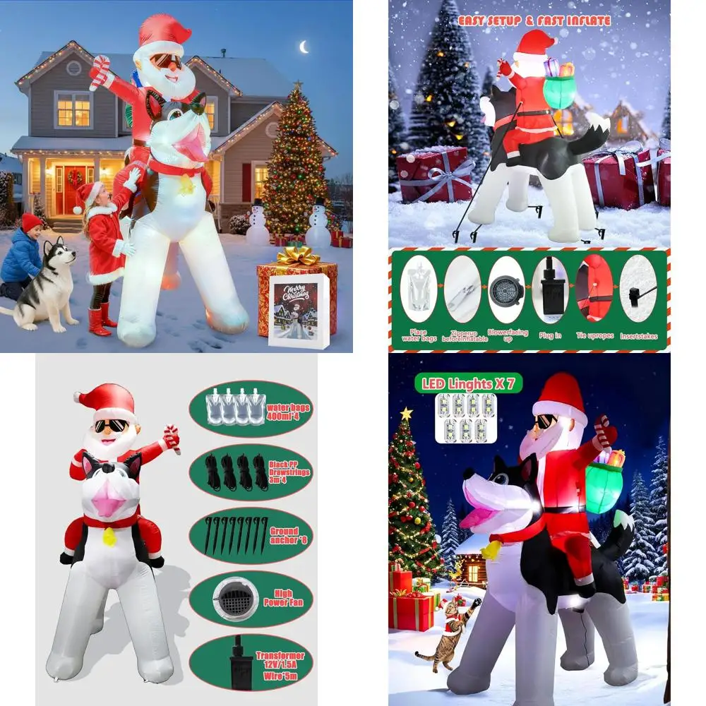 

Giant Santa Claus Husky Sleigh Ride Inflatable Christmas Decoration with LED Lights for Outdoor Holiday Parties and New Year Gif