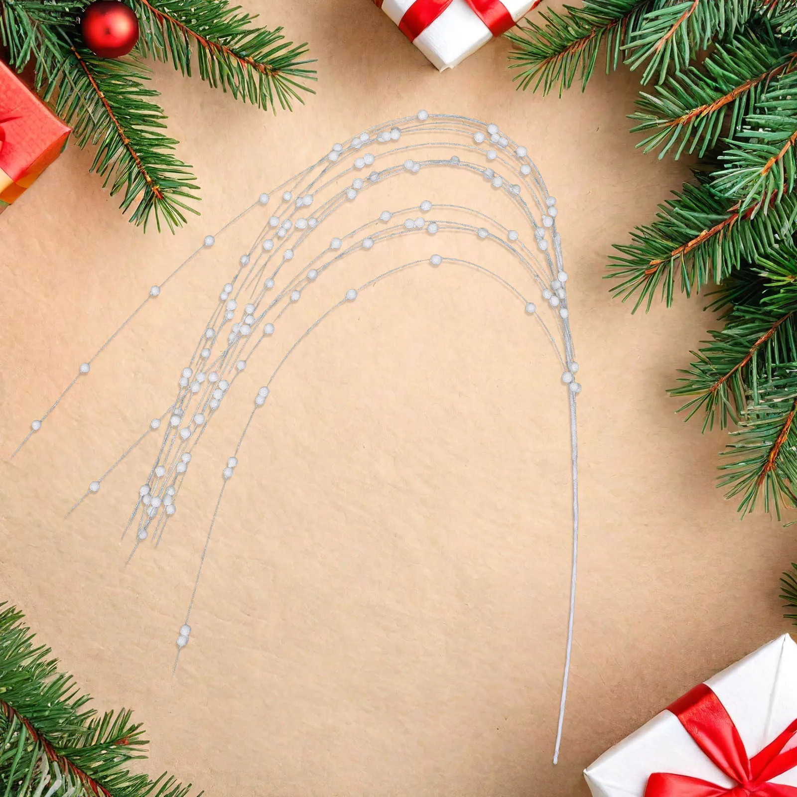 

6Pcs Artificial Glitter Berry Stems Christmas Tree Branches Sparkling Picks Wreath Accessories Holiday Party Decor