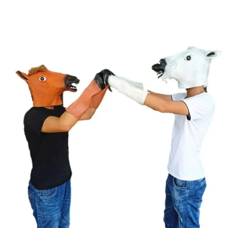 1 Stück Tier-Pferde-Terror-Maske DIY-Dekoration Pferdekopfmaske Cosplay-Kostüm Party Lustige Halloween-Kopfbedeckung – Detail 3