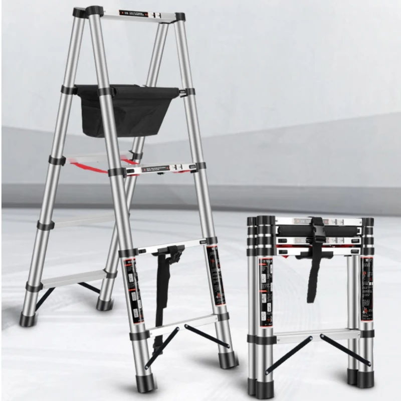 Stainless Steel Telescopic Ladder 1.4+1.4M Folding Steps Retractable Scaffold Ladder for Home Multi-Purpose Use