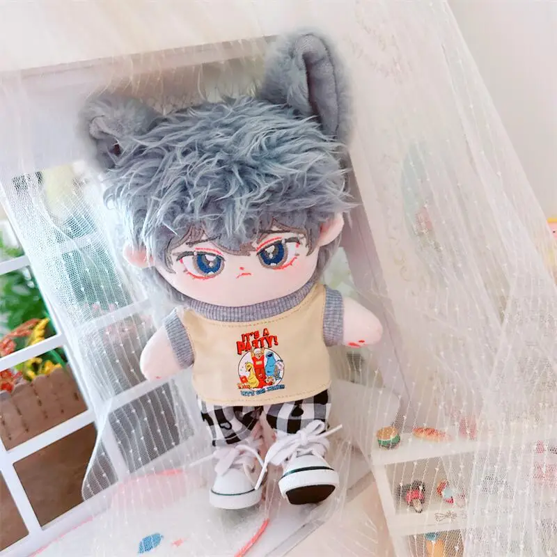 Cute Idol Star Plush Doll Kawaii 2Pcs Khaki Vest Pants Plushies Cotton Fat Body Doll DIY Clothes Accessory Outfit Anime Soft Toy