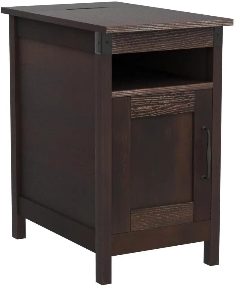 Narrow End Table with Charging Station, Narrow Side Table for Living Room,   USB Ports and Outlets