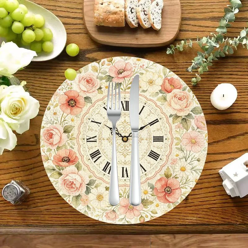 VIKAMA Retro Vintage Linen Placemat Heat-Insulating Washable Wear-Resistant Dining Table Mat Dining Table Decoration
