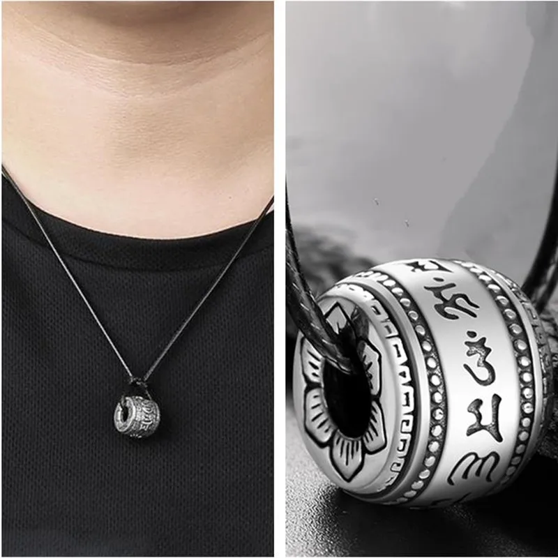 Six-character Mantra Transfer Beads Pendant Men Jewelry Classic Buddhist Swastika Necklace Male Blessing Amulet Choker Bijou