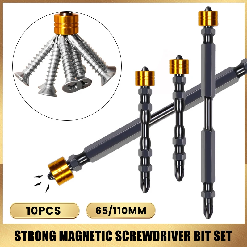 

110mm Magnetic Screwdriver Bit PH2 Cross-head 1/4inch Hex Shank Screwdriver Holder Ring Impact Drilling Electric Screwdriver Bit