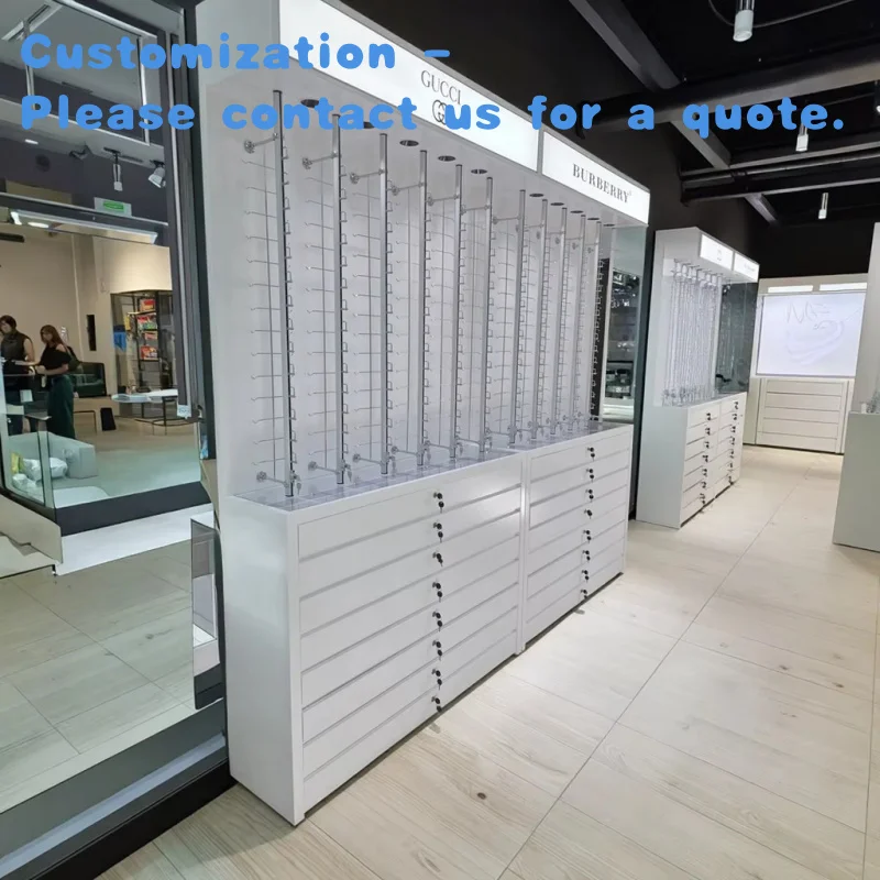 

custom.Optical Shop Interior Design Wood Eyewear Cabinet Locking Sunglass Optical Frame Display Cabinet LED Light Customizable