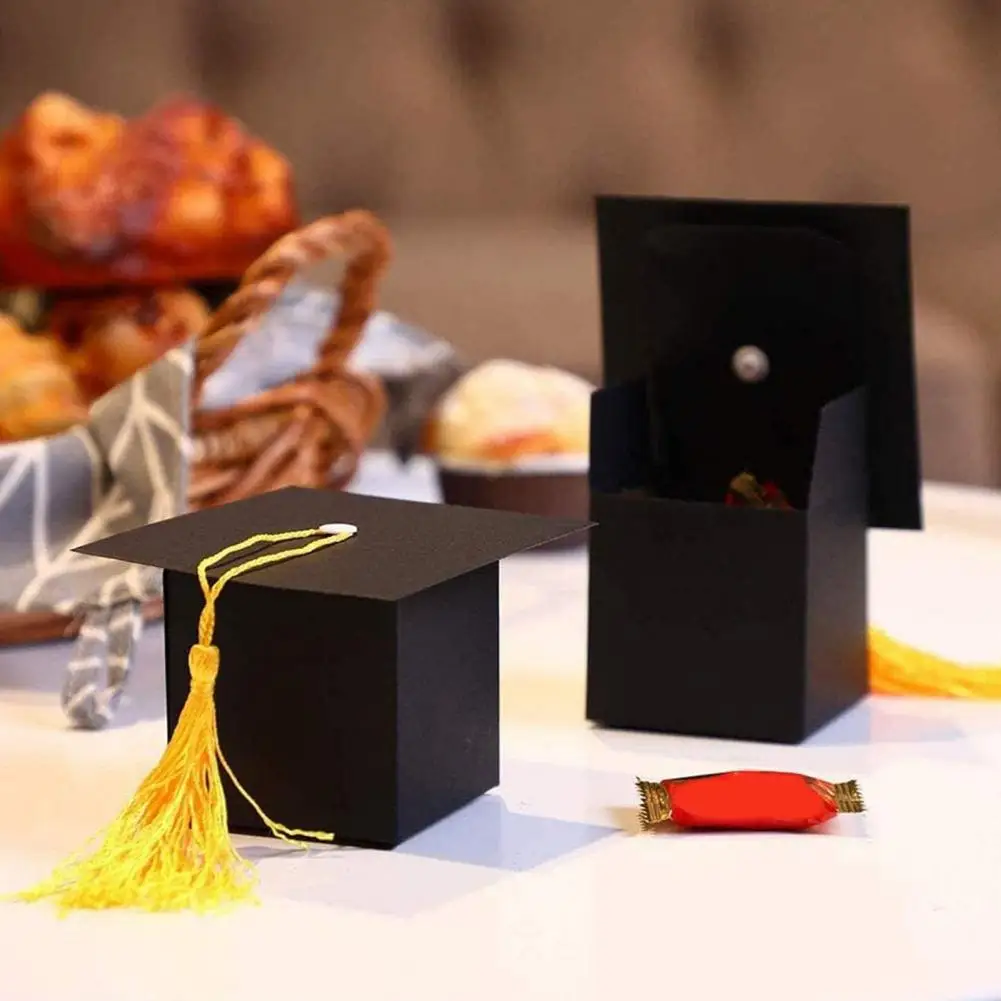 

Graduation Cap Candy Holder Graduation Hat Candy Boxes with Tassels Party Favors for Chocolate Goodies Snacks Set of 50 Square