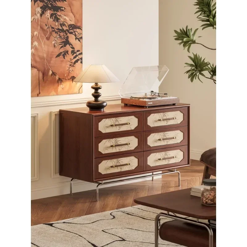Medieval American solid wood bamboo leaf bucket cabinet, living room bedroom art style locker, movable