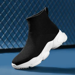 Ultra Lightweight Breathable Knitted Sock Sneakers for Kids High Top Slip On Running Shoes for Children New Casual Sports Shoes