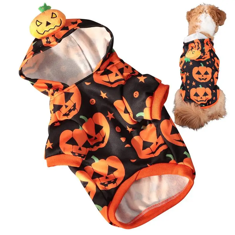 Pumpkin Hoodie Dog Pet Cosplay Halloween Hoodie Stretchable Funny Spooky Holiday Party Outfit Apparel For Pet Carnival Cosplay