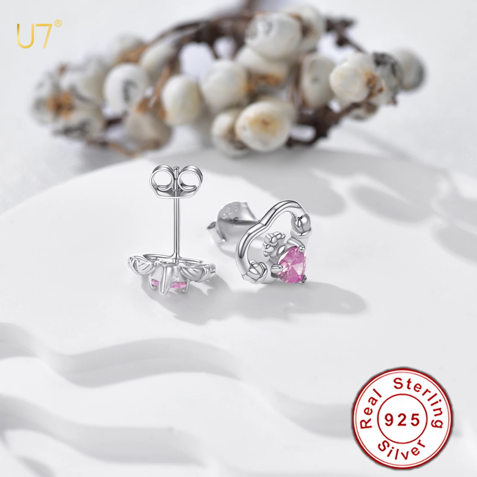 U7 925 Sterling Silver 10mm Claddagh Stud Earrings with 4mm Heart Birthstones Dainty Wedding Anniversary Birthday Gift for Women