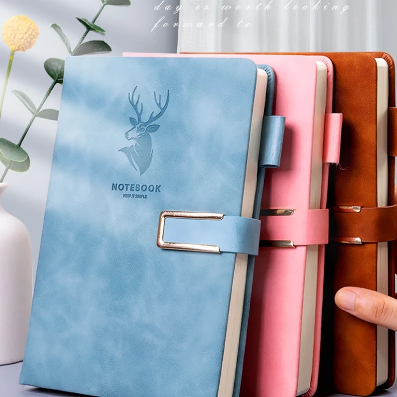 A5 Vintage deer head notebook magnetic button business PU leather 360pages notebook soft Cover leather for school daily Meeting