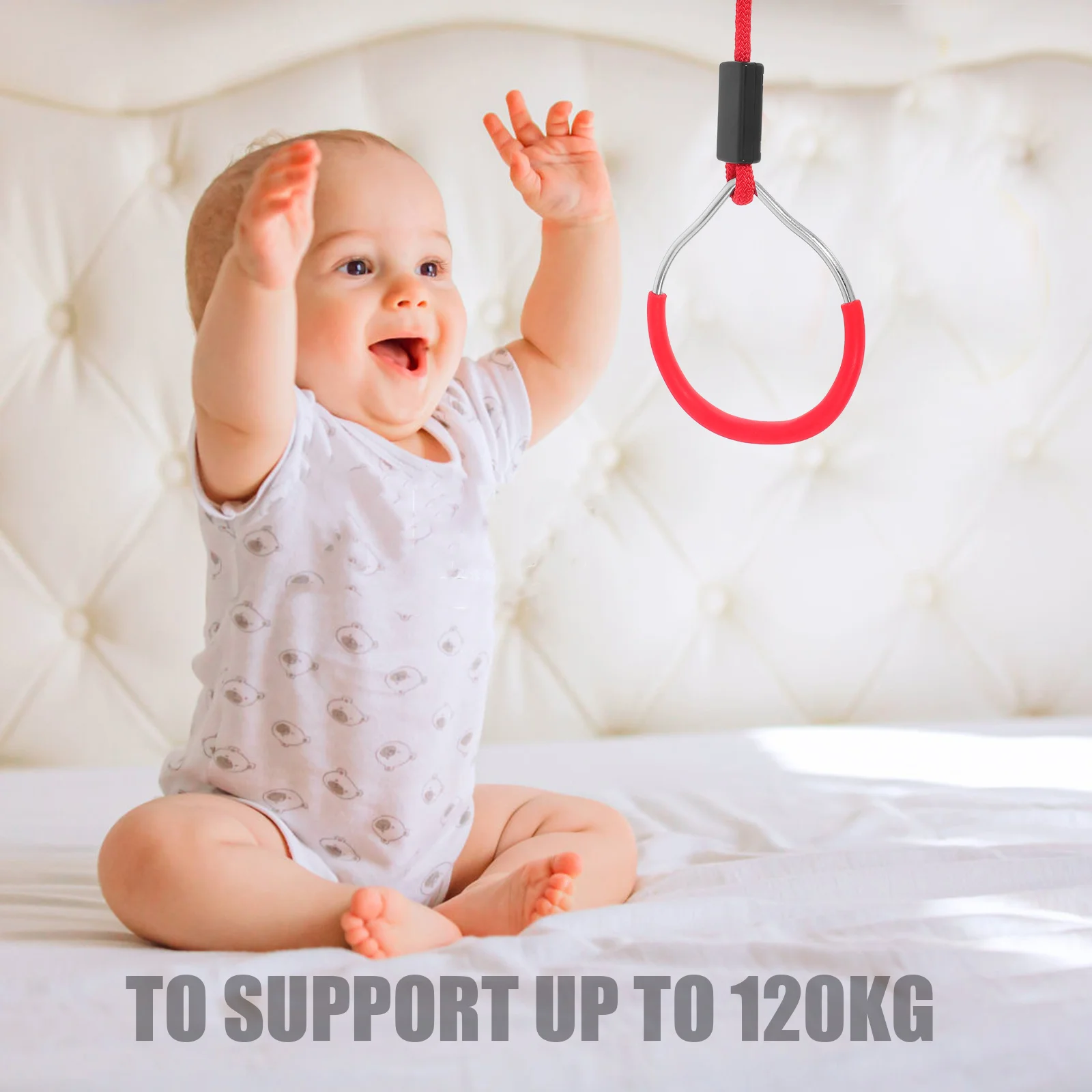 

2Pcs Colorful Climbing Rings Strong 120Kg Capacity Soft Grip Gymnastic Outdoor Play Ninja Obstacle Course Ring Set Red