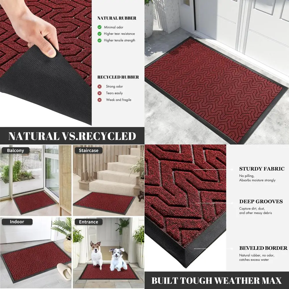 

Extra Large 60x36 Water-Resistant Heavy Duty Outdoor Door Mat, Non-Slip Rubber, Easy to Clean, Black & Red