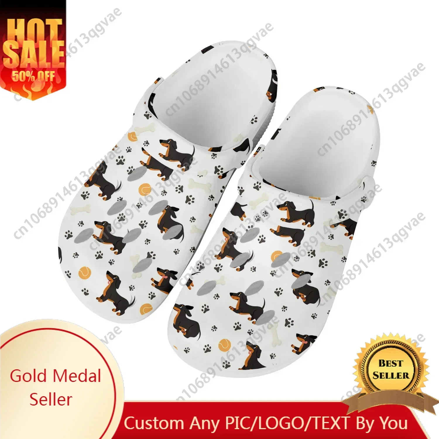 

Cute Dachshund Pet Dog Home Clogs Custom Water Shoes Mens Womens Teenager Shoe Garden Clog Breathable Beach Hole Slippers White