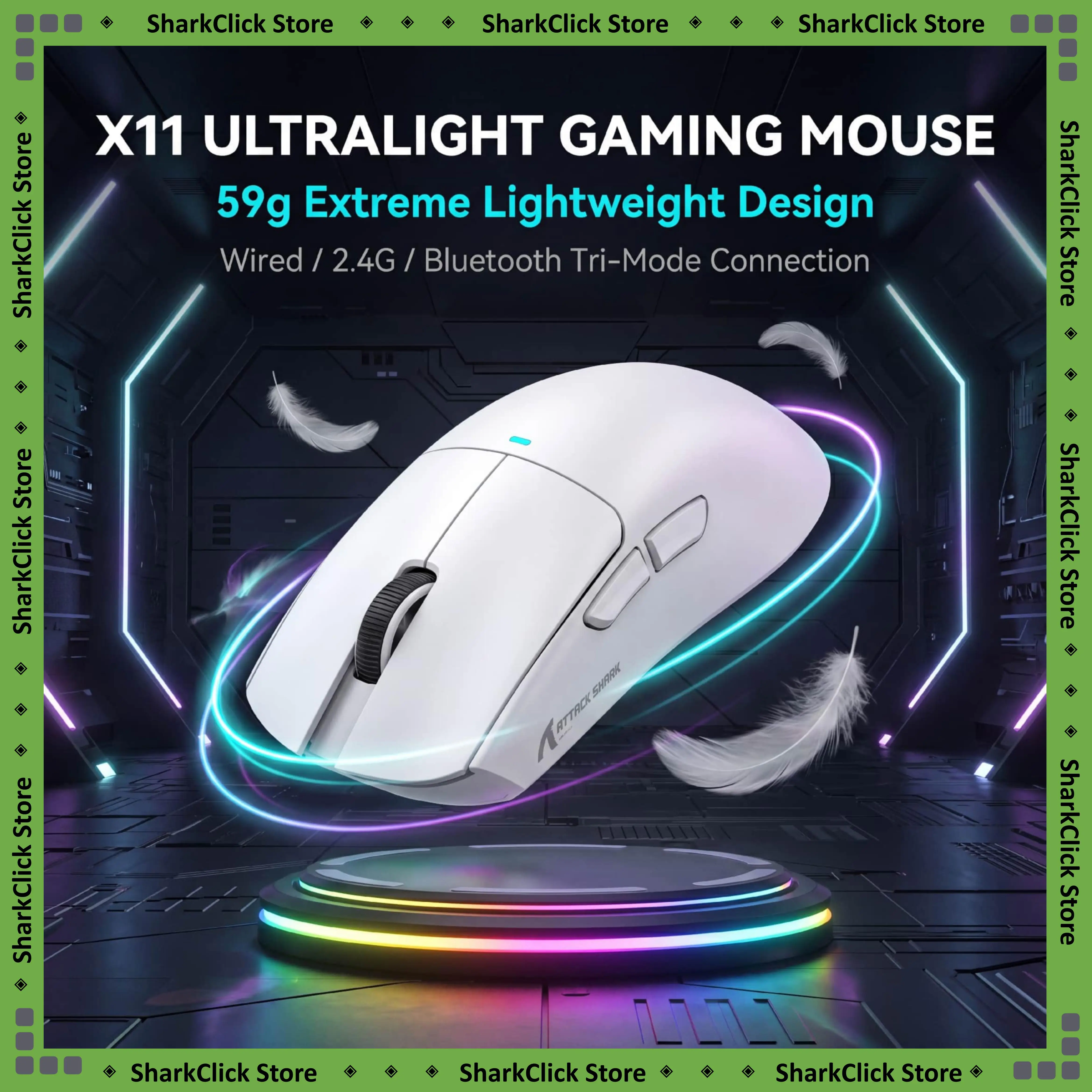 Mouse sem fio Attack Shark X11, mouse tri-mode Bluetooth/2.4G/com fio, mouse para jogos com doca de carregamento magnético PAW3311 RGB