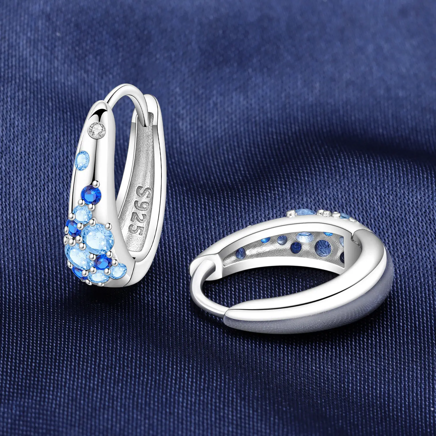 CYCUFF جديد 925 فضة التدرج الأزرق أقراط مجوهرات فاخرة تنوعا هوب أقراط مجوهرات نسائية الاتجاه الطرف لتقوم بها بنفسك هدية