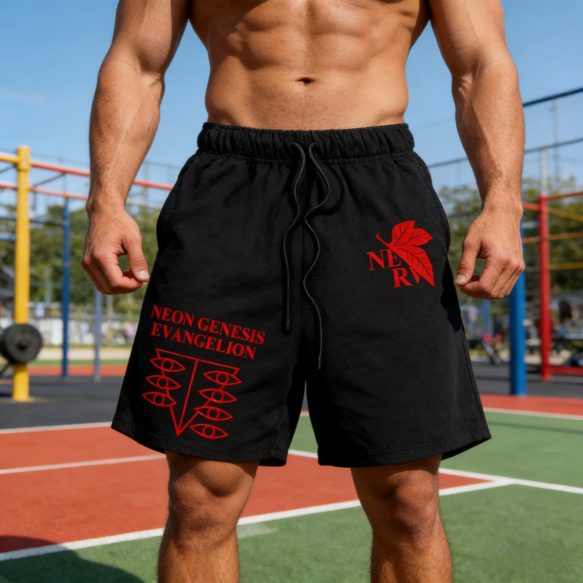 

2026 Summer Men's Shorts Anime EVA Trendy Brand Pants Casual Hiphop Breathable Sports Five-Point Pants Quick-drying Beach Shorts