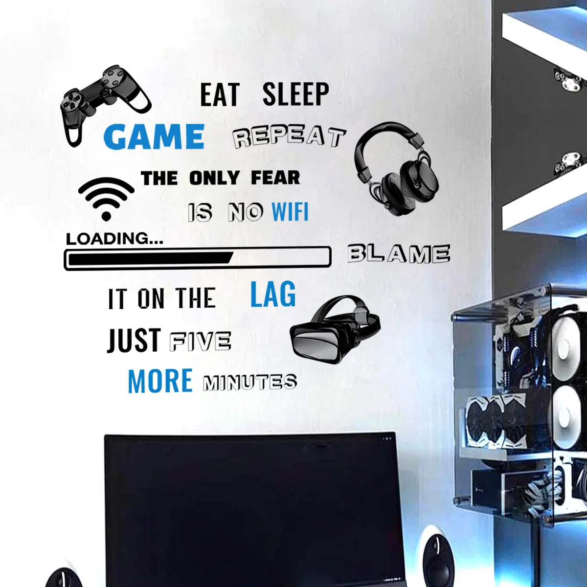

30*80cm English Slogan Gamepad Headset Wall Sticker Background Wall Living Room Bedroom Study Decoration Mural Wall Sticker