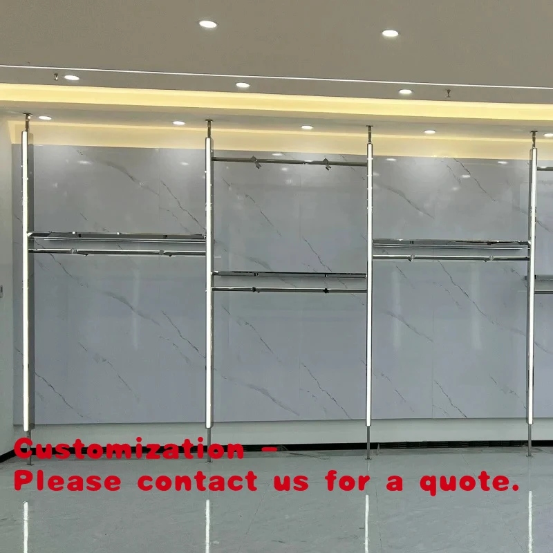 custom.New Design Retail Clothing Store Floor to Ceiling Wall Mount Adjustable Clothing Rack and Shelf with Led Sale