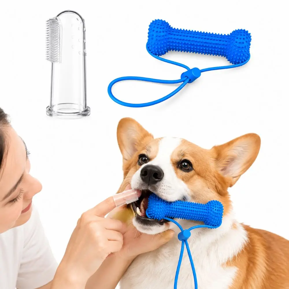 With Silicone Toothbrush Dual-Action Canine Dental Prop PVC Prevents Tooth Decay Dog Dental Chews Toy Prevents Bad Breath Blue