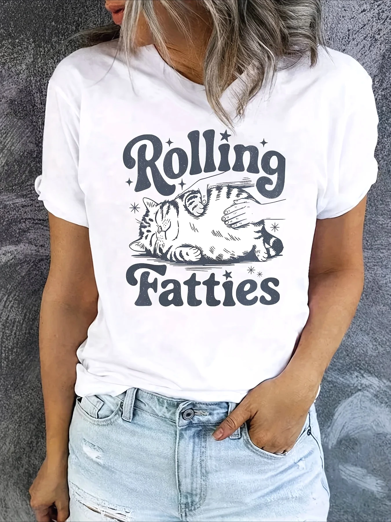Women's Rolling Fatties Cat Print T-Shirt Casual Y2k Short Sleeve Top Animal Pattern Regular Length Womens Oversized Summer Tee