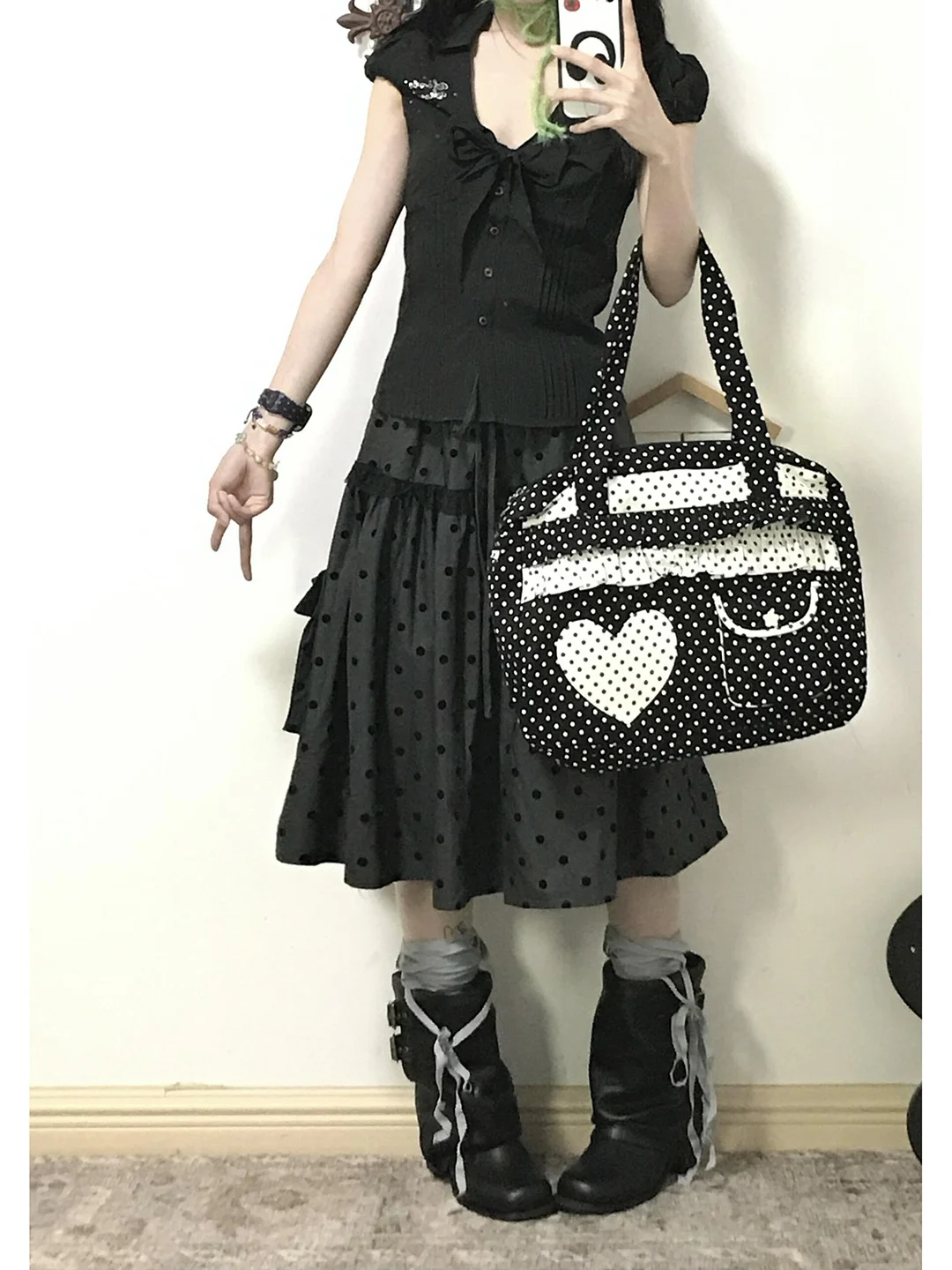 تنورة قصيرة أمريكية عصرية بخصر مرتفع وتصميم نحيف مع نقاط البولكا، اتجاه الموضة الجديد لفصلي الربيع والخريف، تنورة نصف طول على... #5