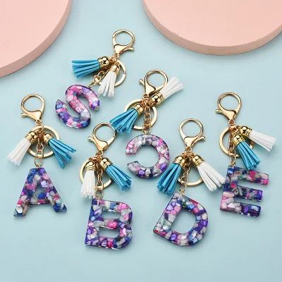 DIY Accesory Name Cute Creative 26 Letter Alphabet Crystal Arylic Keychain For Women Key Chains Ring Car Bag Pendent Charm  D587