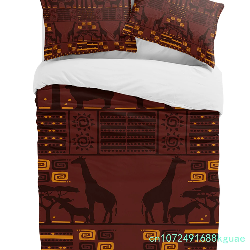 African Giraffe Lion Silhouette 3pcs Bedding Set For Double Bed Home Textile Duvet Cover Quilt Cover Pillowcase 2