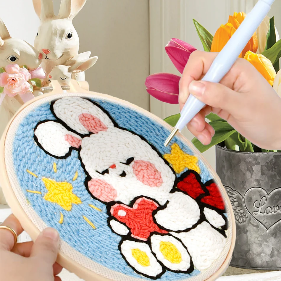 

GATYZTORY punch needle embroidery Cartoon Cute Animals Sewing Package Kit Diy Embroidery Poke Handmade needlework and creativity