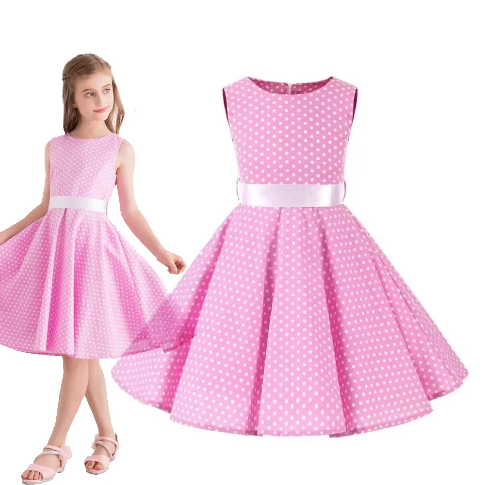 Summer Girls Dress Elegant Vintage Cotton Retro Princess Dress Party Costume Kids Clothes Polka Dot Girl Dress Children Clothing