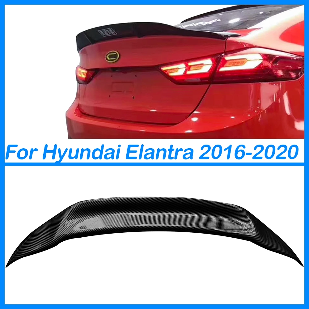 For Hyundai Leading Elantra 2016 2017 2018 2019 Rear Luggage Lid Spoiler R-style Tail wing FRP Plastic Glossy Black Carbon Grain