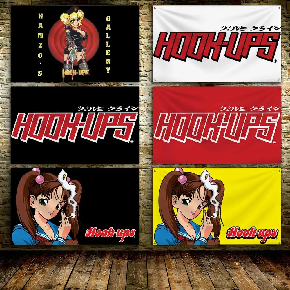 Cool Hook U-Ups Skateboards Flags Custom Wall Hanging Background Art Banner For Bedroom Home Living Room Outdoor Decor